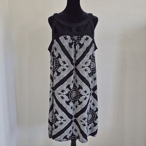 Perseption Black and White Strappy Patterned Mini Dress